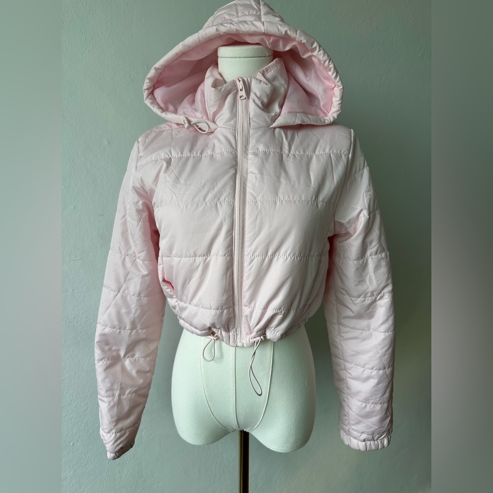 Ashley By 26 International Light Pink Cropped Puffer Jacket with Hood